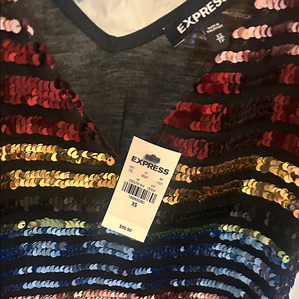 Express Black Multi-Color Sequin Stripe Tank Top - Picture 4 of 6